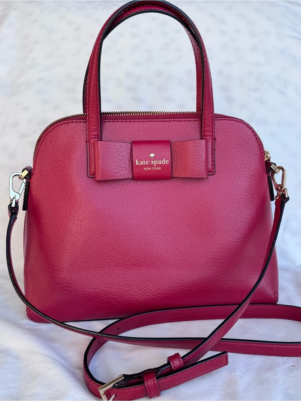 Kate Spade red Maise pebble Leather with Bow dome purse handbag
